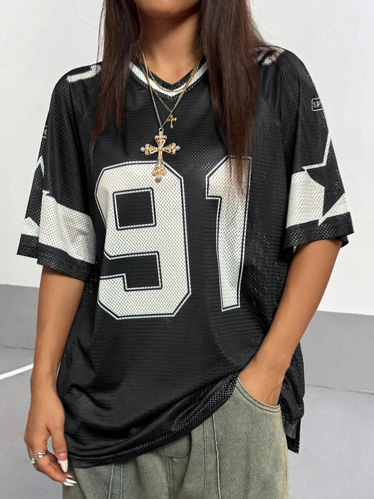SHEIN StreetHx Camiseta deportiva de manga corta con malla y bloques