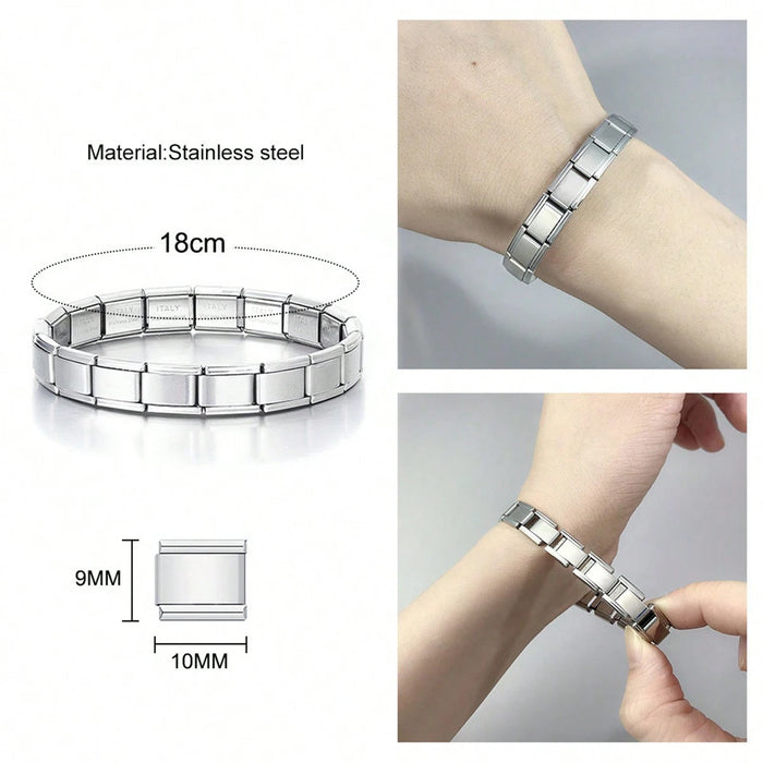 SHEIN Set de 18 piezas de encantos en módulo italiano en blanco para pulsera de acero inoxidable