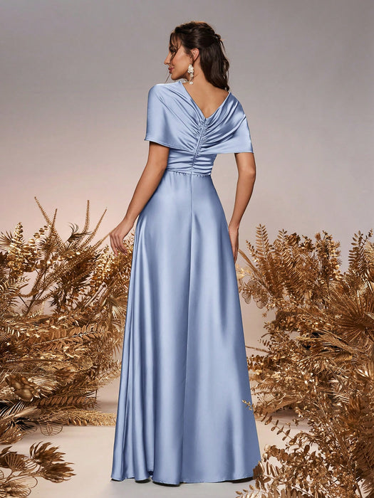 SHEIN Belle Vestido de dama de honor formal de línea A para eventos de boda, de satén color celeste