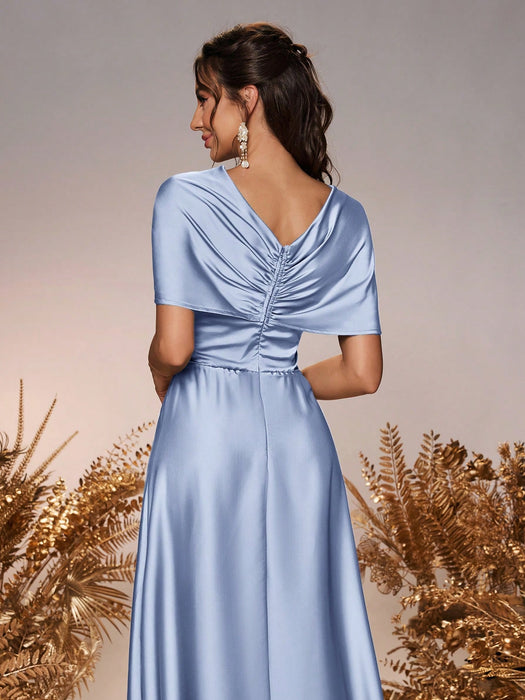 SHEIN Belle Vestido de dama de honor formal de línea A para eventos de boda, de satén color celeste