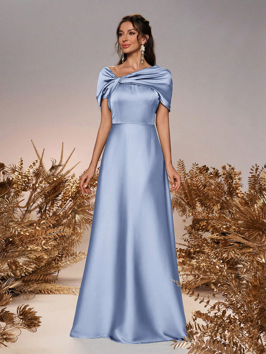 SHEIN Belle Vestido de dama de honor formal de línea A para eventos de boda, de satén color celeste