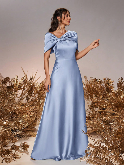 SHEIN Belle Vestido de dama de honor formal de línea A para eventos de boda, de satén color celeste