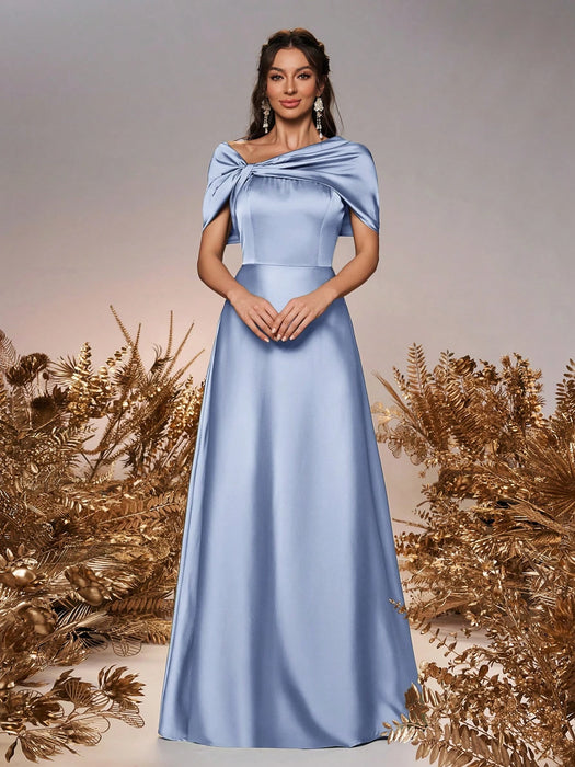 SHEIN Belle Vestido de dama de honor formal de línea A para eventos de boda, de satén color celeste