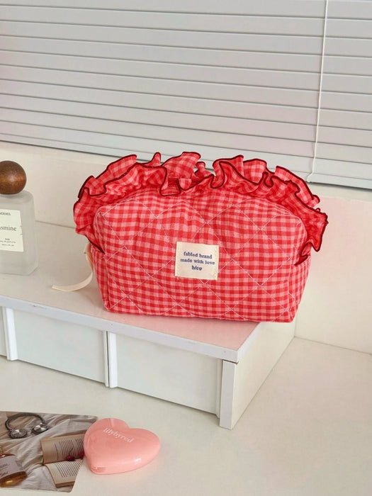 SHEIN 1 Bolso de maquillaje acolchados con encaje y bloques de color
