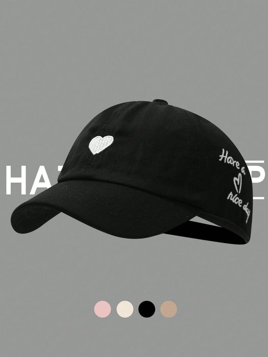 SHEIN Gorra de béisbol con agujero para la coleta y bordado de corazón para mujer