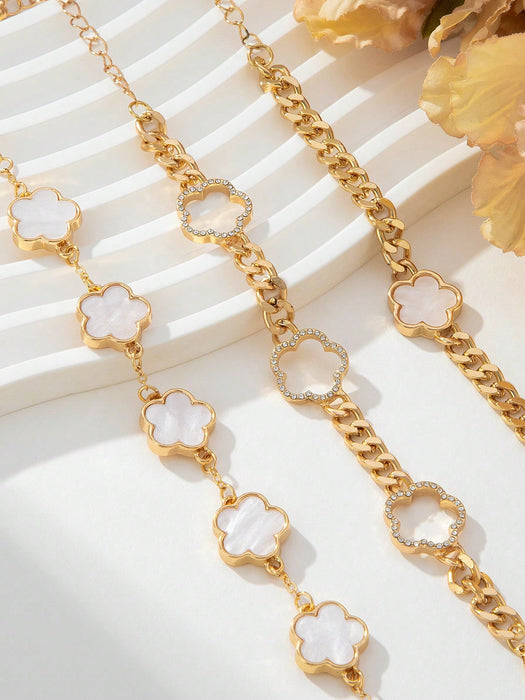 SHEIN Juego de 3 pulseras con cadena gruesa con trébol de la suerte