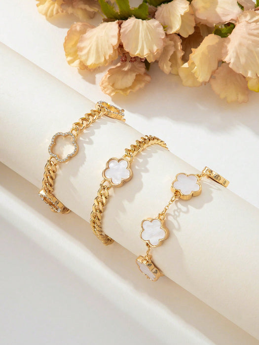 SHEIN Juego de 3 pulseras con cadena gruesa con trébol de la suerte