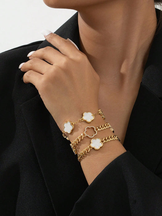 SHEIN Juego de 3 pulseras con cadena gruesa con trébol de la suerte