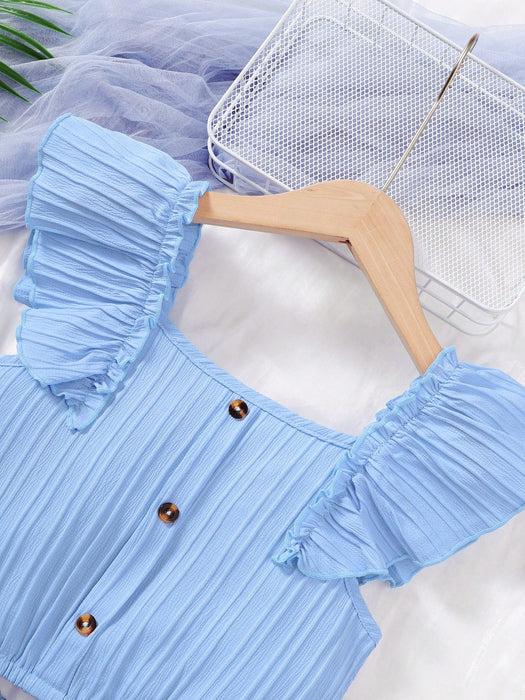 SHEIN Conjunto de 2 piezas para niña preadolescente con blusa de manga corta y falda