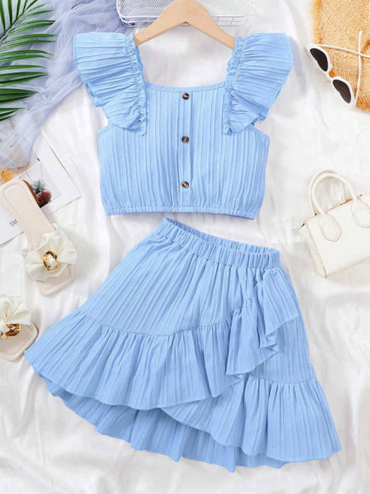 SHEIN Conjunto de 2 piezas para niña preadolescente con blusa de manga corta y falda