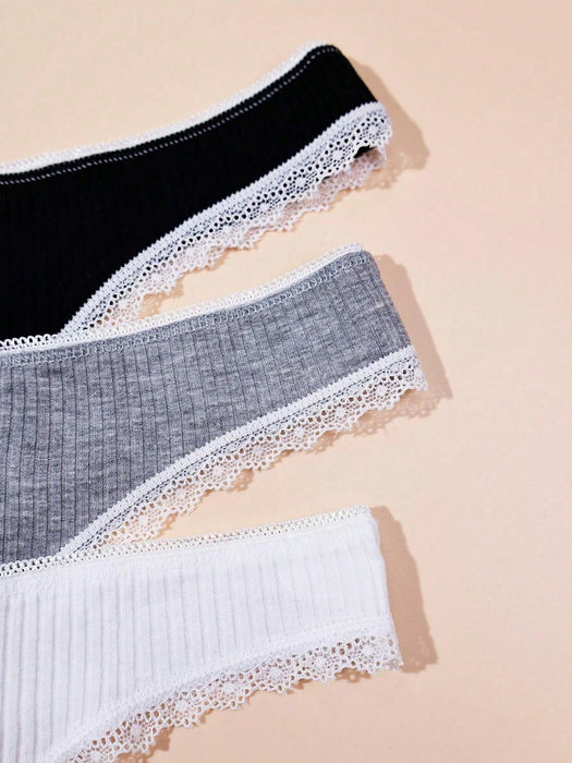 SHEIN 6 piezas Bragas y tangas minimalistas y sexys con ribete de encaje