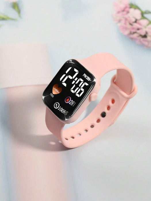 SHEIN 6 Juego elegante y lindo de reloj digital rosa y pulsera con hoja para niñas,