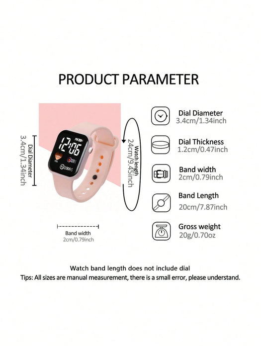 SHEIN 6 Juego elegante y lindo de reloj digital rosa y pulsera con hoja para niñas,