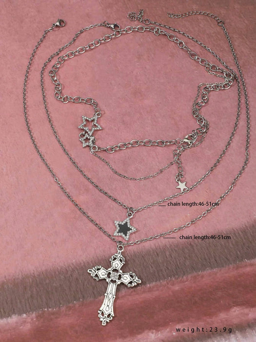 Conjunto de 3pcs de collares con colgantes de estrella y cruz de estilo gótico retro para mujer