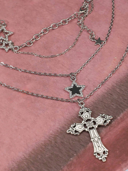 Conjunto de 3pcs de collares con colgantes de estrella y cruz de estilo gótico retro para mujer