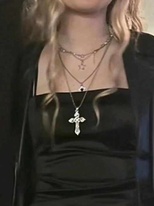 Conjunto de 3pcs de collares con colgantes de estrella y cruz de estilo gótico retro para mujer