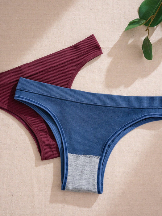 Shein Paquete de 5 bragas de punto sin costuras de talle ultrabajo para mujer, multicolor