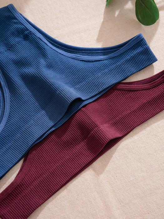 Shein Paquete de 5 bragas de punto sin costuras de talle ultrabajo para mujer, multicolor