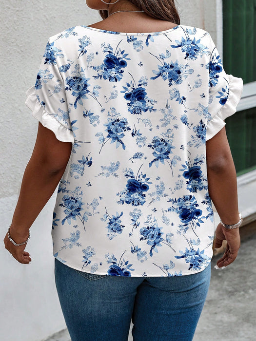 SHEIN INAWLY Blusa con cuello en V y mangas acampanadas para mujer de talla grande