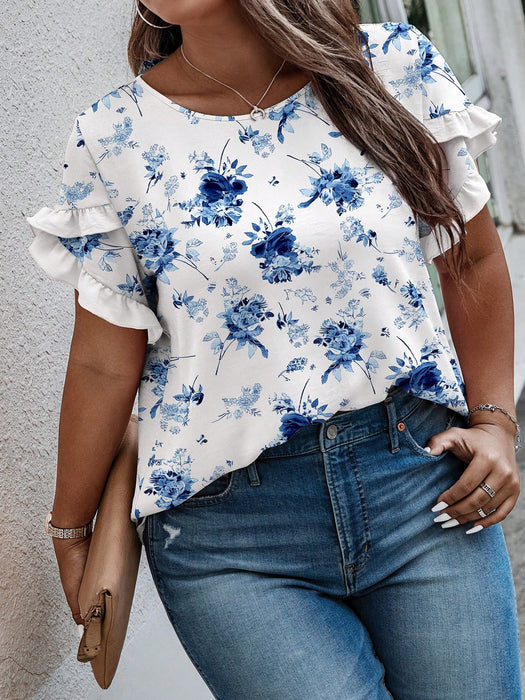 SHEIN INAWLY Blusa con cuello en V y mangas acampanadas para mujer de talla grande