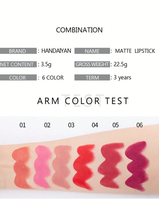 HANDAIYAN Lápiz Labial Hidratante Mate de 6 Caras, Efecto Maquillaje Aterciopelado