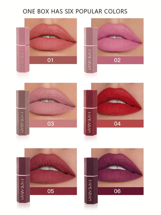 HANDAIYAN Lápiz Labial Hidratante Mate de 6 Caras, Efecto Maquillaje Aterciopelado