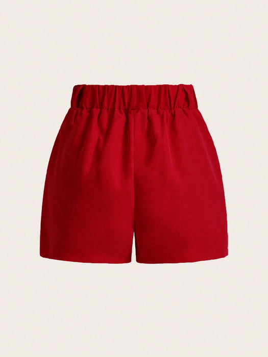 Shein BamGleam Pantalones cortos de mujer de color liso, plisados, de pierna recta y con bolsillos
