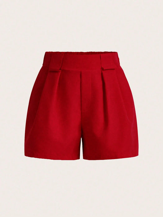 Shein BamGleam Pantalones cortos de mujer de color liso, plisados, de pierna recta y con bolsillos