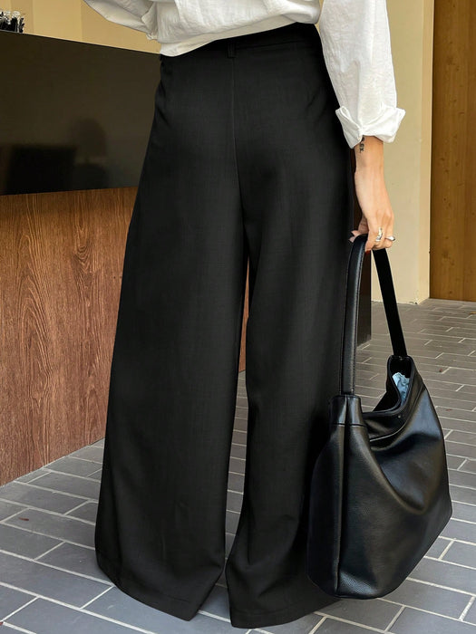 Shein DAZY Pantalones anchos plisados con cordón ajustable y color liso para mujer