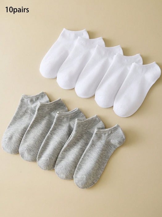 SHEIN 10 Par de calcetines tobilleros esenciales, suaves y ligeros, de corte bajo, para mujer.