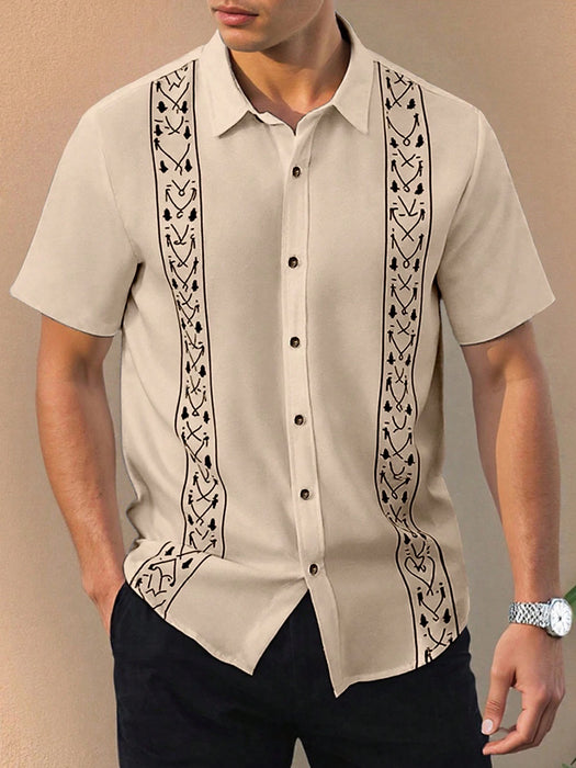 Shein  Manfinity Homme Camisa casual elegante de manga corta con estampado gráfico y un solo botón para hombre