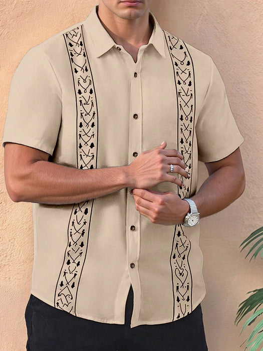 Shein  Manfinity Homme Camisa casual elegante de manga corta con estampado gráfico y un solo botón para hombre