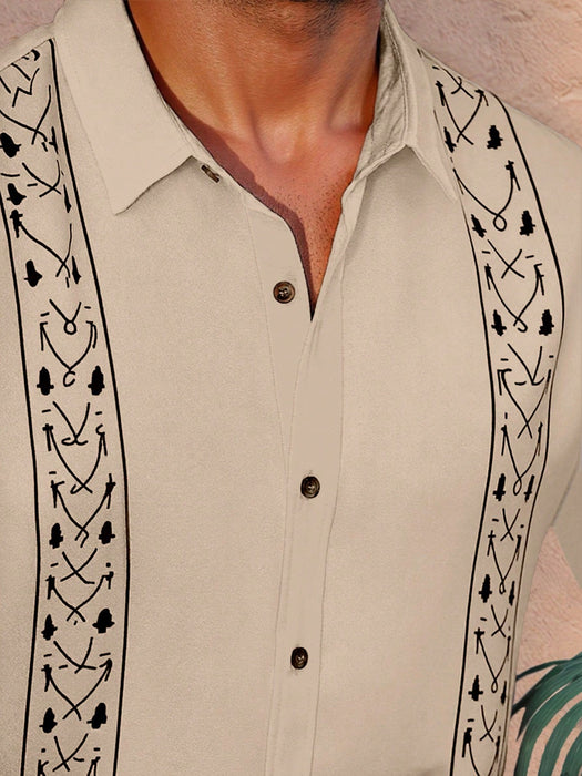 Shein  Manfinity Homme Camisa casual elegante de manga corta con estampado gráfico y un solo botón para hombre