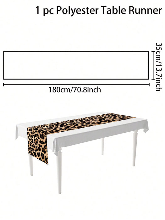 Shein 1 camino de mesa con temática de Wild One de poliéster con estampado de leopardo
