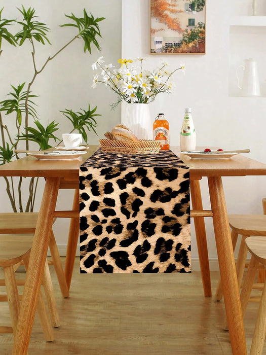 Shein 1 camino de mesa con temática de Wild One de poliéster con estampado de leopardo