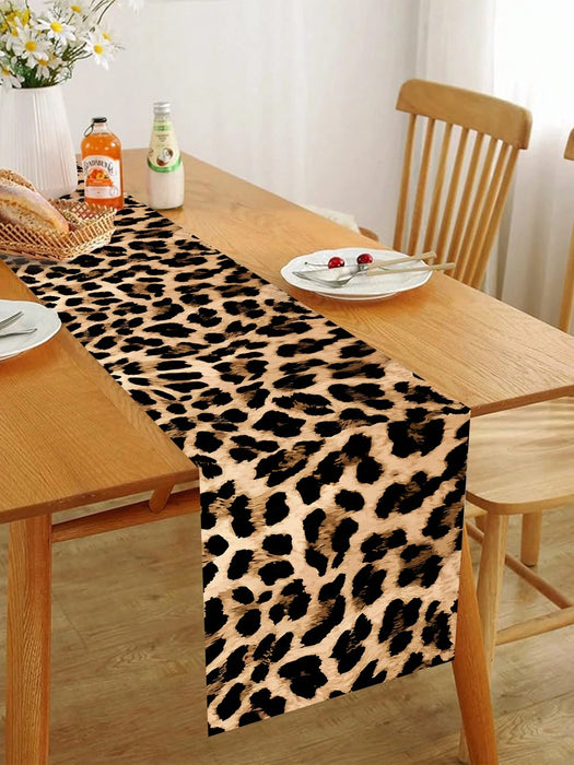 Shein 1 camino de mesa con temática de Wild One de poliéster con estampado de leopardo