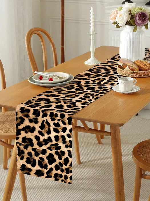 Shein 1 camino de mesa con temática de Wild One de poliéster con estampado de leopardo