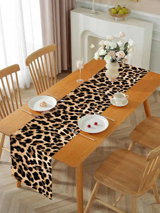 Shein 1 camino de mesa con temática de Wild One de poliéster con estampado de leopardo