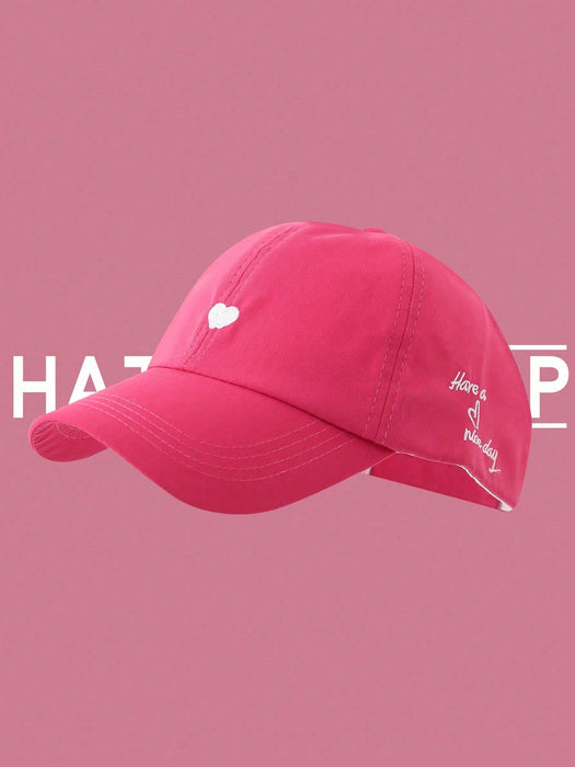 SHEIN Gorra de béisbol con agujero para la coleta y bordado de corazón para mujer