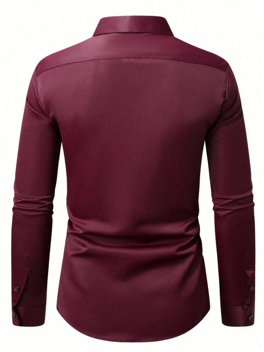 Shein Calvornis Camisa de manga larga casual de un solo pecho de unicolor para hombre
