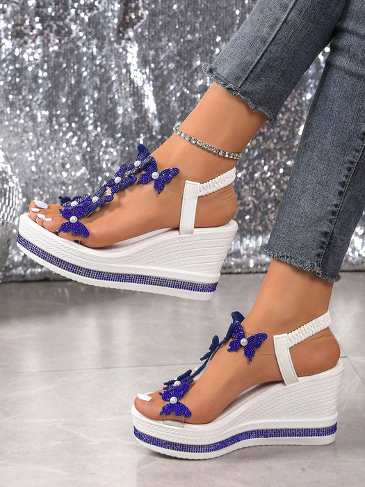 SHEIN Sandalias de plataforma de moda para mujeres con decoración de mariposa y perla