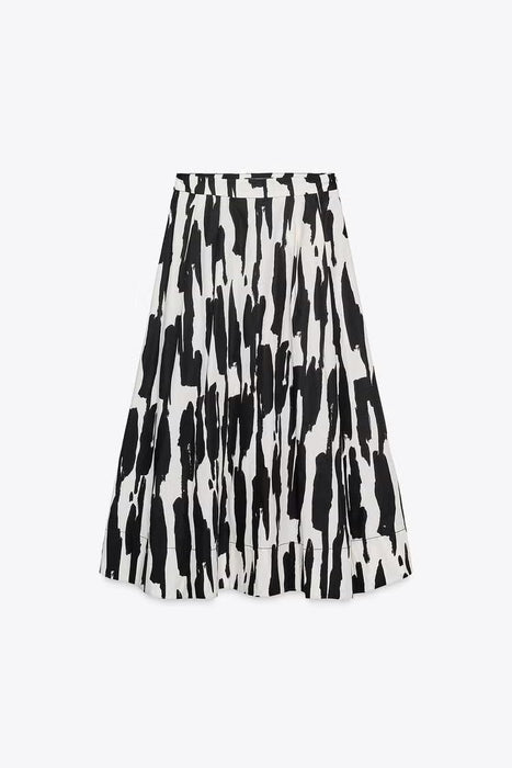Zara Falda midi estampada en blanco y negro