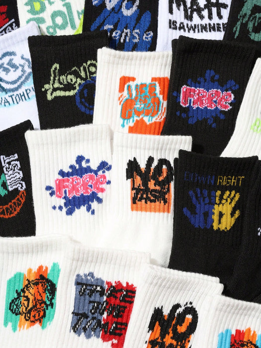 SHEIN 10 pares de calcetines deportivos hasta la rodilla para niños con estampado de grafiti de colores surtidos