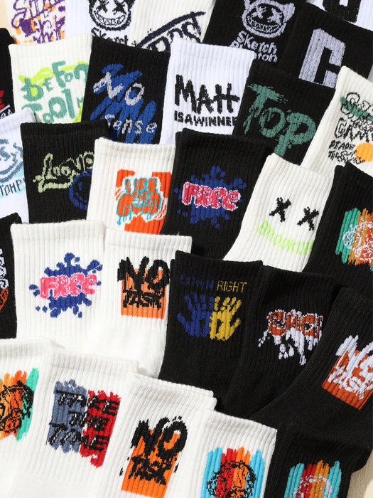 SHEIN 10 pares de calcetines deportivos hasta la rodilla para niños con estampado de grafiti de colores surtidos