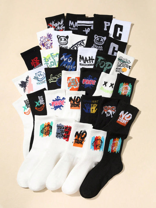 SHEIN 10 pares de calcetines deportivos hasta la rodilla para niños con estampado de grafiti de colores surtidos