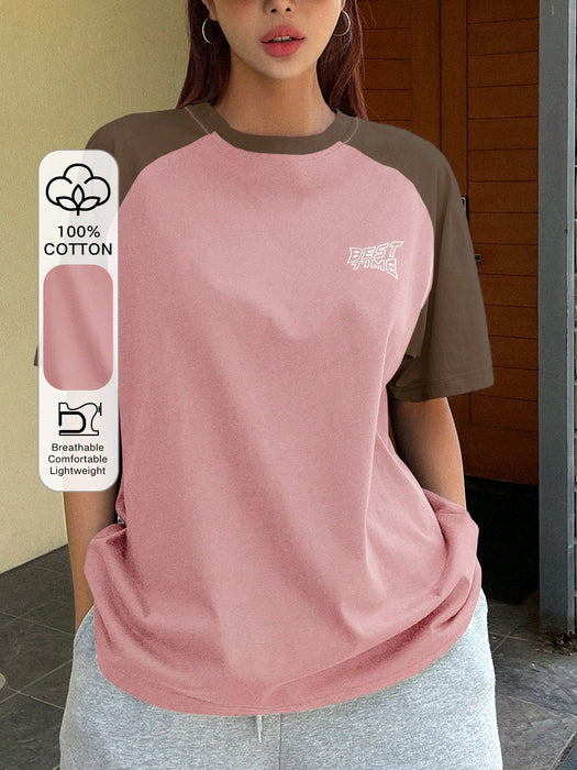 Shein DAZY Camiseta de manga raglán con estampado gráfico de letras en contraste
