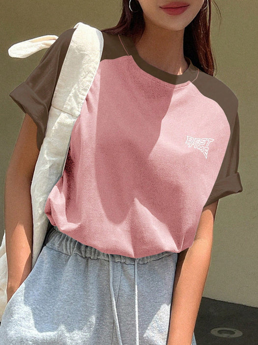 Shein DAZY Camiseta de manga raglán con estampado gráfico de letras en contraste