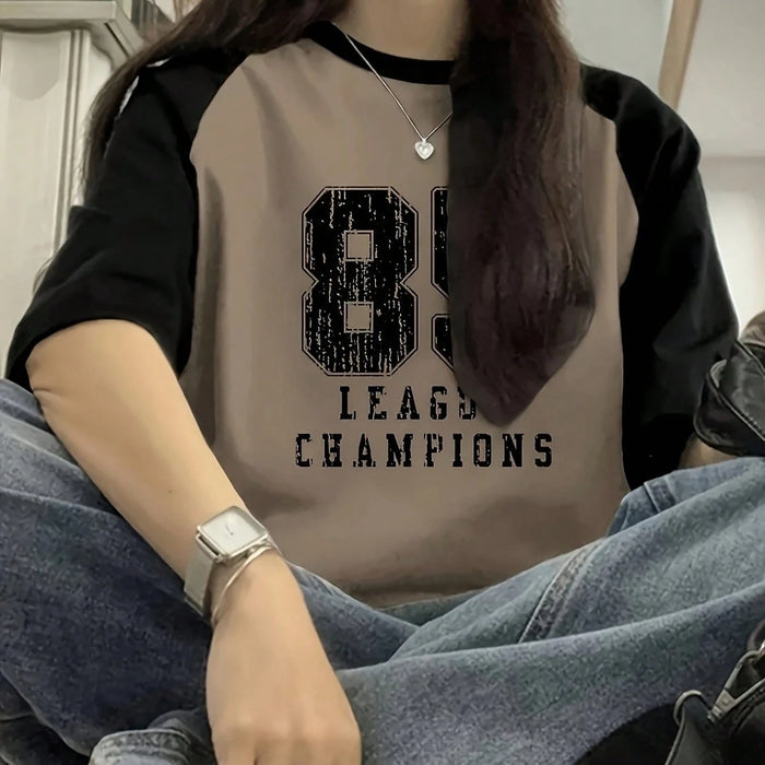 SHEIN Camiseta deportiva de manga corta con cuello redondo, estilo Y2K, informal y veraniega para mujer