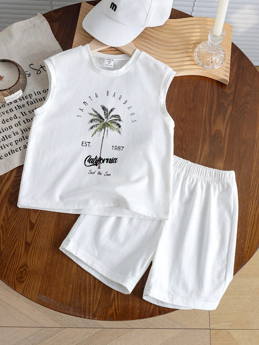 Shein Conjunto casual de camiseta de manga corta y cuello redondo para niño