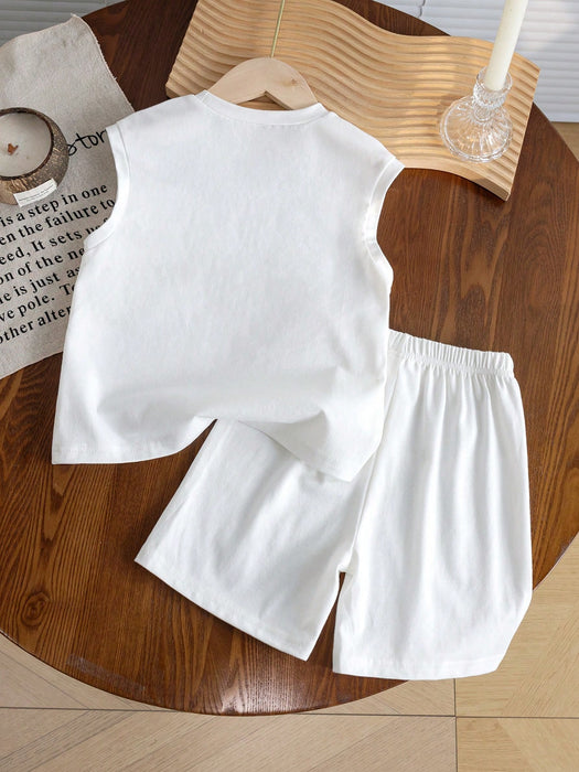 Shein Conjunto casual de camiseta de manga corta y cuello redondo para niño